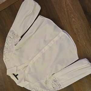 White House Black Market Lace Embellished Poplin Shirt